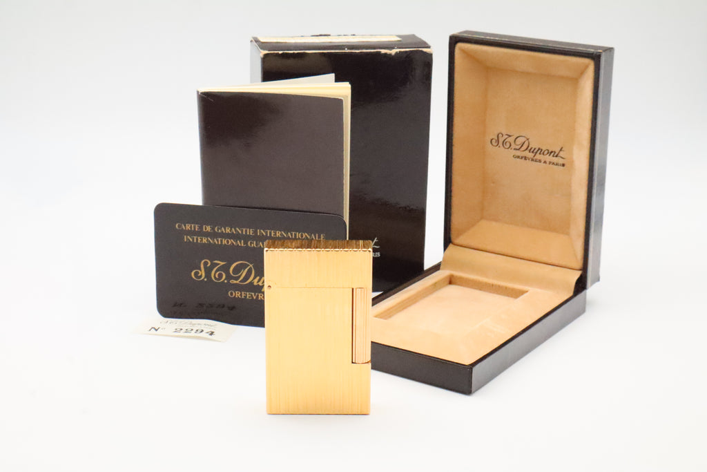 S.T. Dupont Ligne 2 Grand Modele Grosse Cote gold lighter, reference 16216, with box and papers