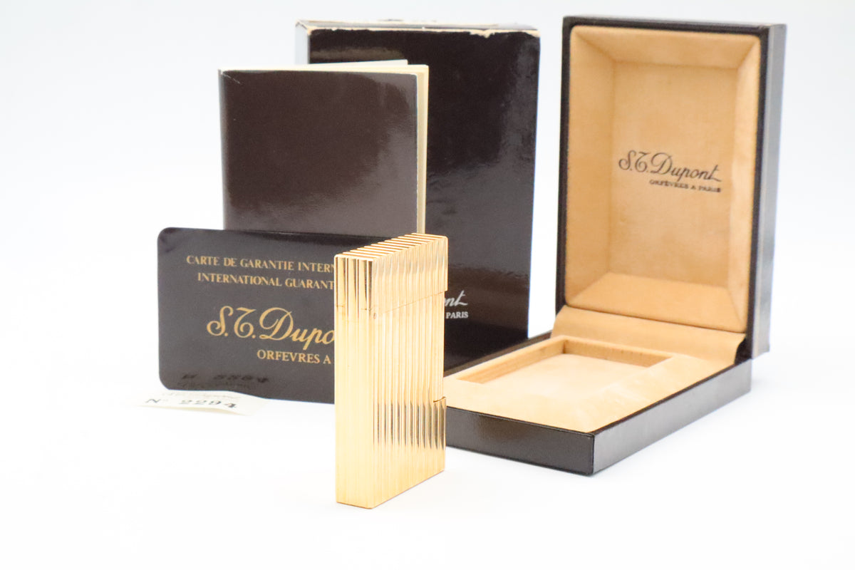 S.T. Dupont Ligne 2 Grand Modele Grosse Cote gold lighter, reference 16216, with box and papers