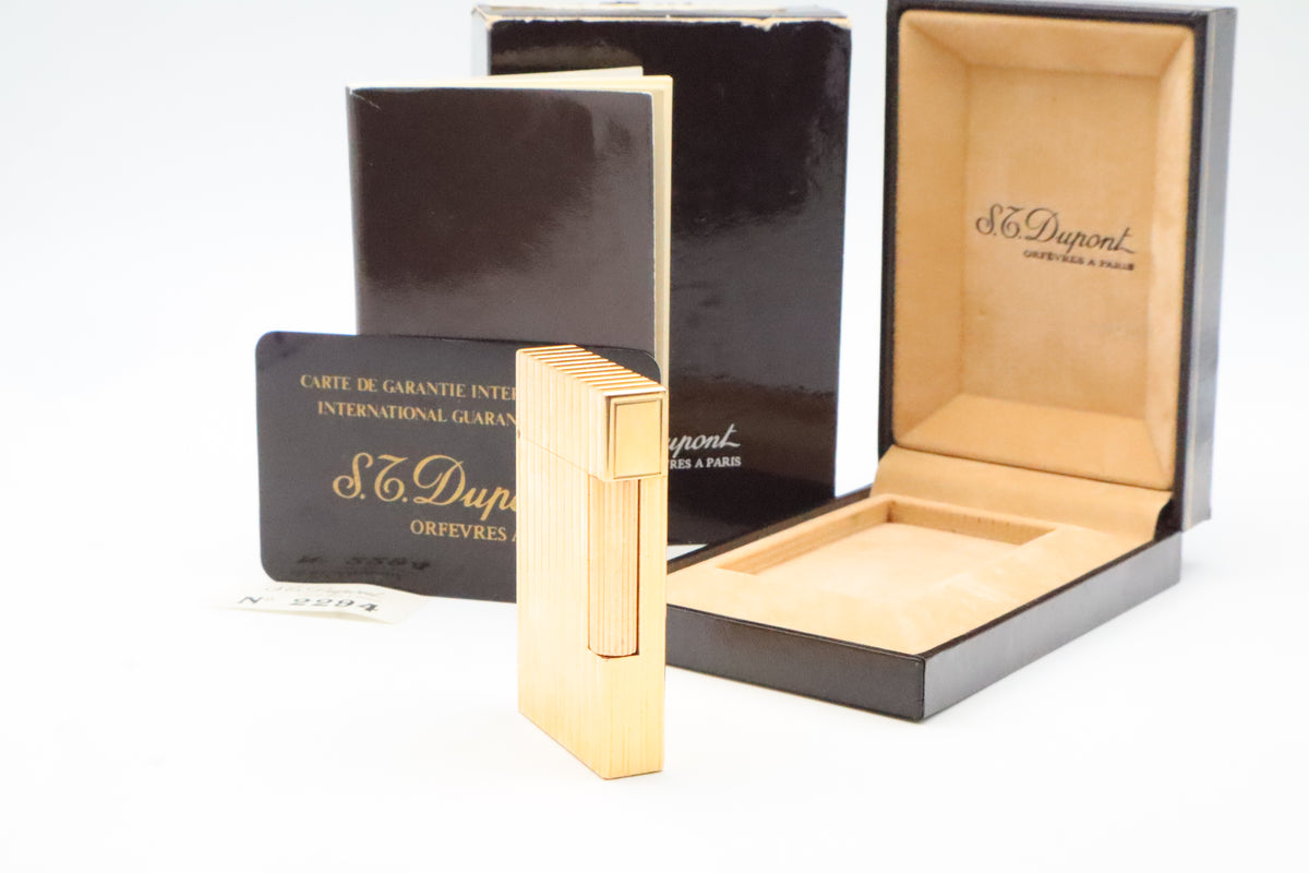 S.T. Dupont Ligne 2 Grand Modele Grosse Cote gold lighter, reference 16216, with box and papers