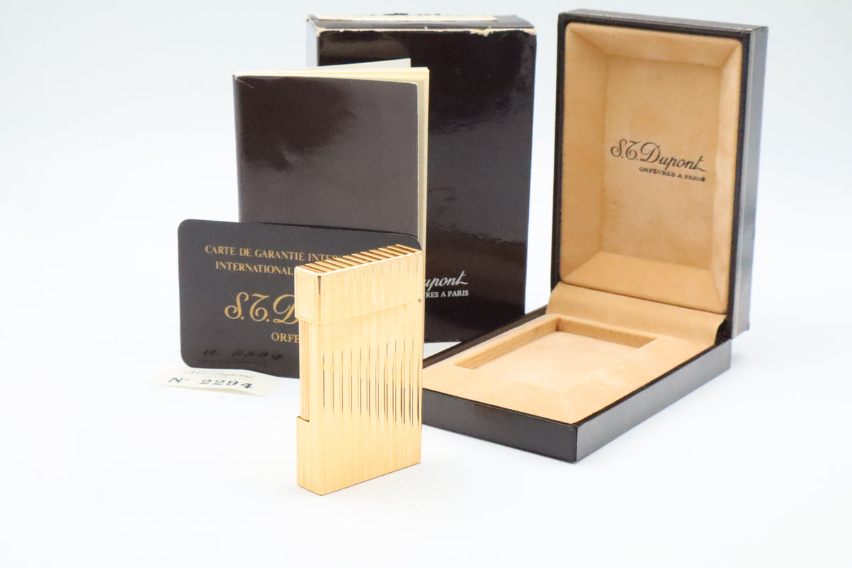 S.T. Dupont Ligne 2 Grand Modele Grosse Cote gold lighter, reference 16216, with box and papers