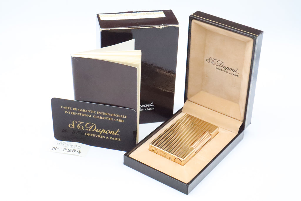S.T. Dupont Ligne 2 Grand Modele Grosse Cote gold lighter, reference 16216, with box and papers