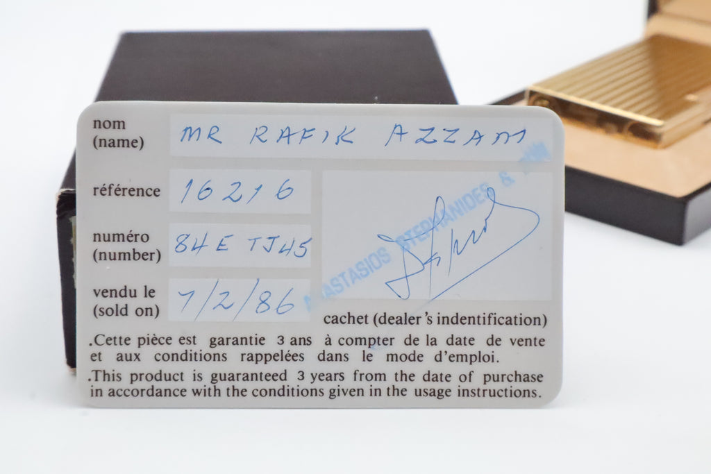 S.T. Dupont Ligne 2 Grand Modele Grosse Cote gold lighter, reference 16216, with box and papers