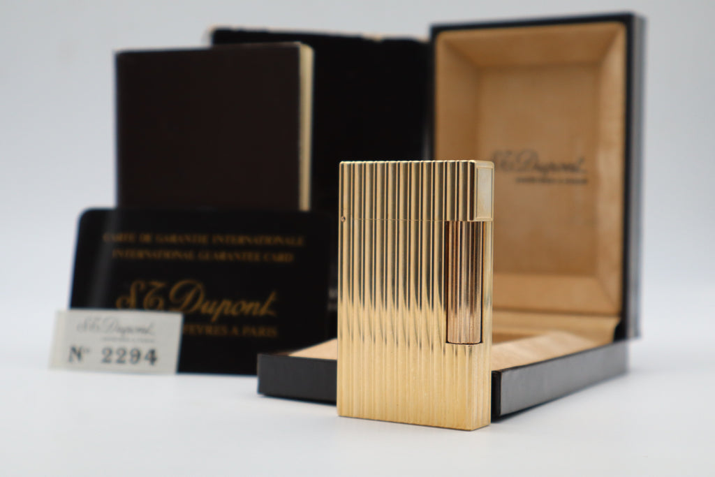 S.T. Dupont Ligne 2 Grand Modele Grosse Cote gold lighter, reference 16216, with box and papers