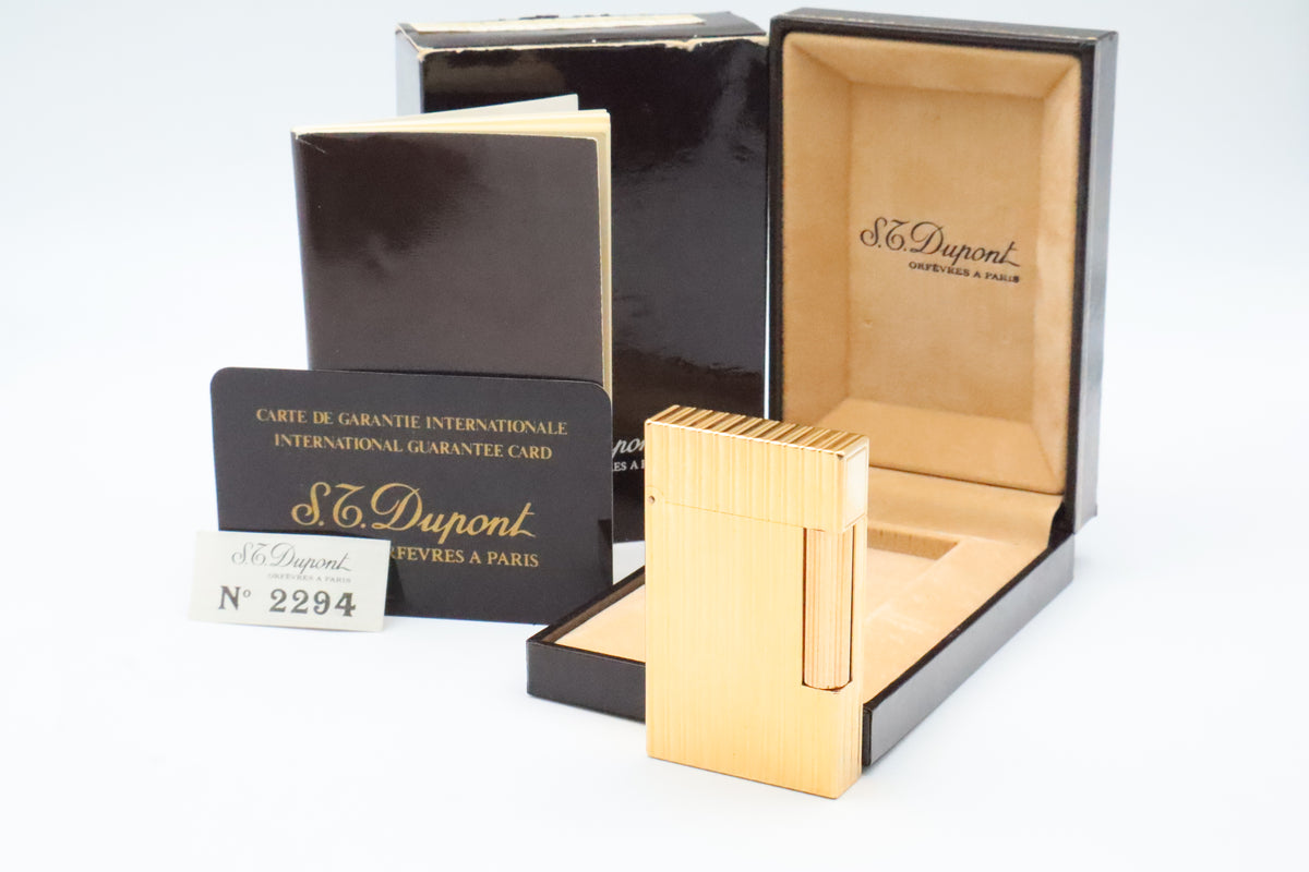 S.T. Dupont Ligne 2 Grand Modele Grosse Cote gold lighter, reference 16216, with box and papers