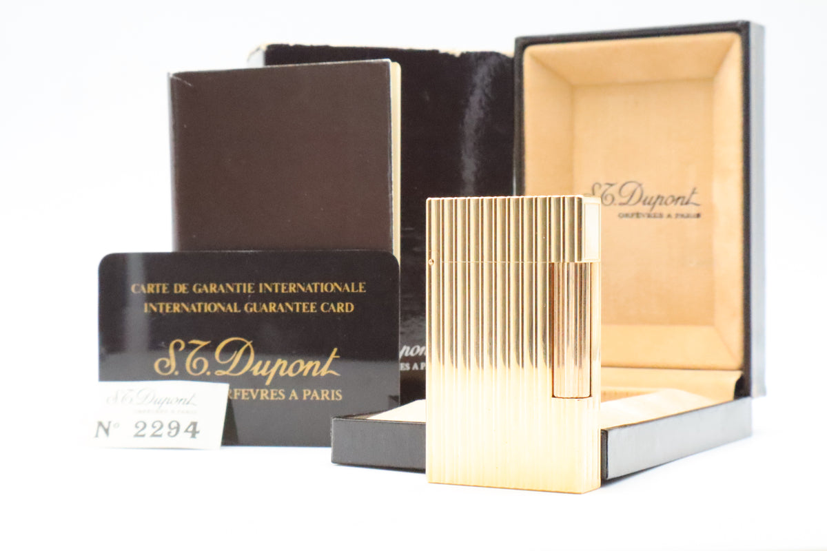 S.T. Dupont Ligne 2 Grand Modele Grosse Cote gold lighter, reference 16216, with box and papers