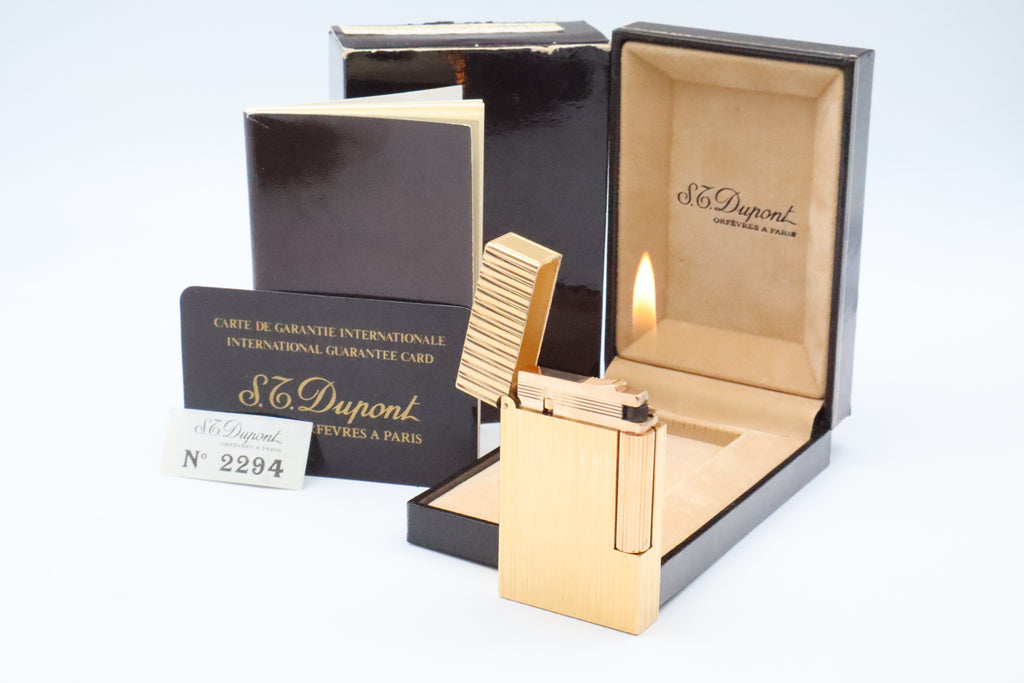 S.T. Dupont Ligne 2 Grand Modele Grosse Cote gold lighter, reference 16216, with box and papers