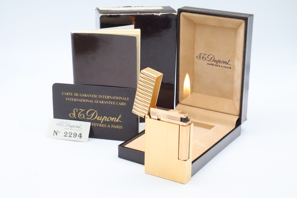 S.T. Dupont Ligne 2 Grand Modele Grosse Cote gold lighter, reference 16216, with box and papers