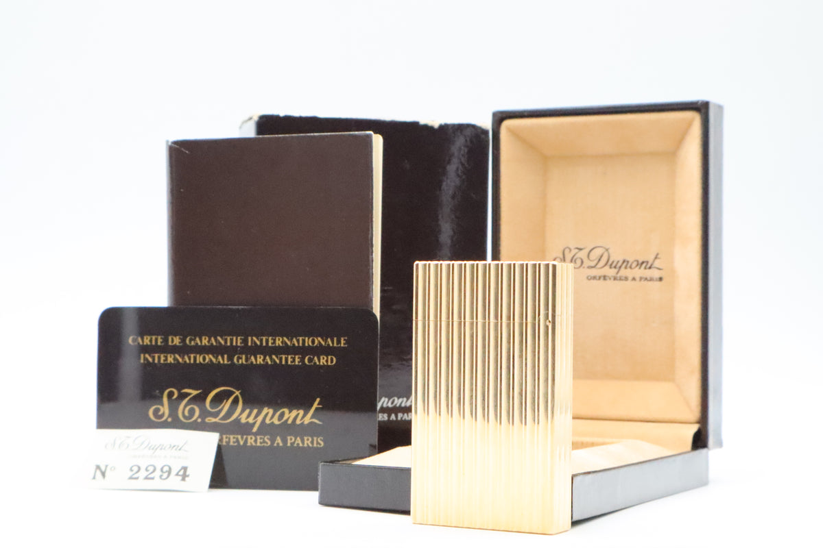S.T. Dupont Ligne 2 Grand Modele Grosse Cote gold lighter, reference 16216, with box and papers