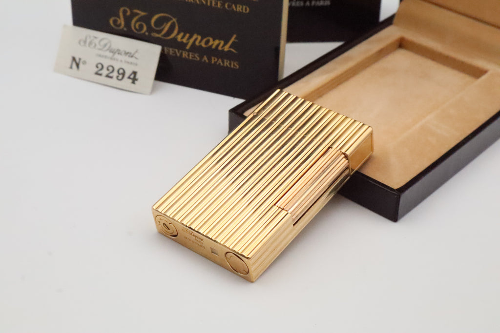 S.T. Dupont Ligne 2 Grand Modele Grosse Cote gold lighter, reference 16216, with box and papers
