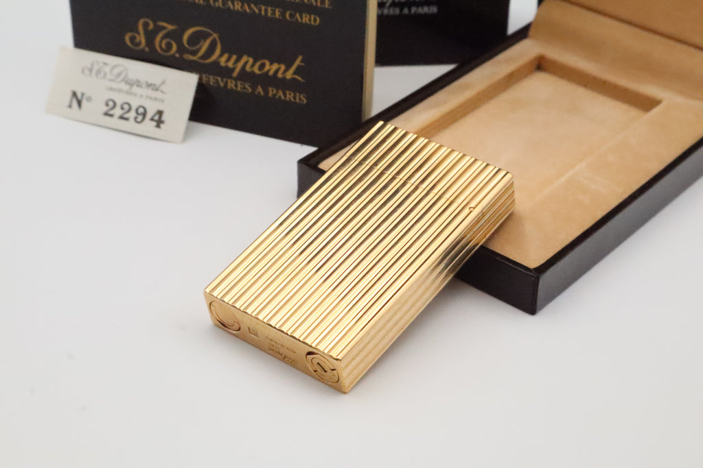 S.T. Dupont Ligne 2 Grand Modele Grosse Cote gold lighter, reference 16216, with box and papers
