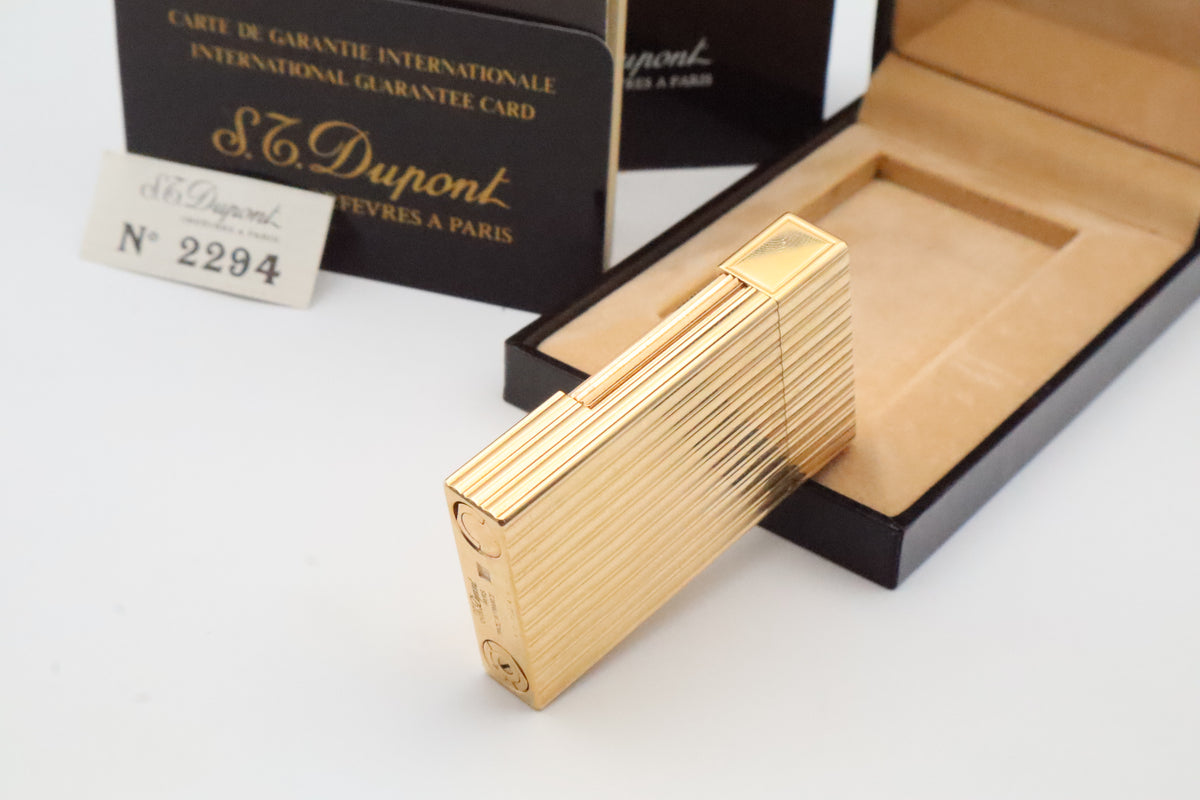 S.T. Dupont Ligne 2 Grand Modele Grosse Cote gold lighter, reference 16216, with box and papers