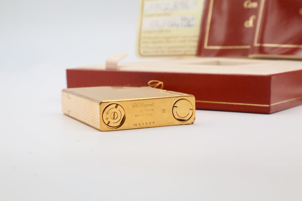 S.T. Dupont Gatsby gold vertical stripes lighter, reference 18237, with original box, papers and guarantee card
