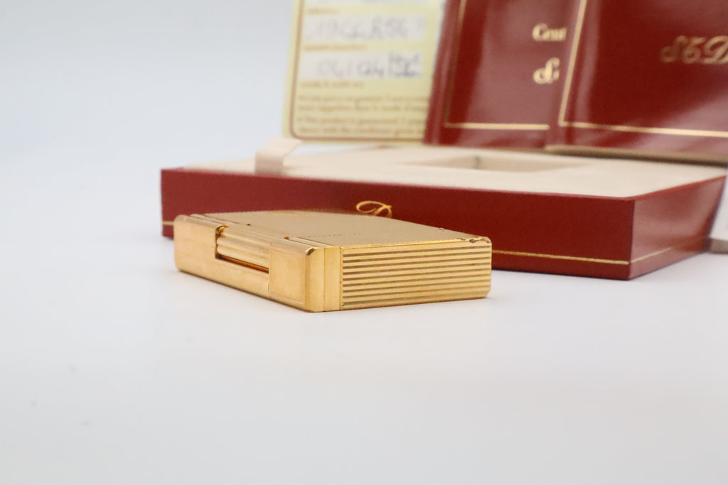S.T. Dupont Gatsby gold vertical stripes lighter, reference 18237, with original box, papers and guarantee card