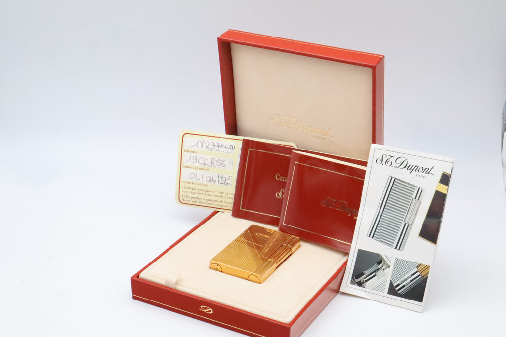 S.T. Dupont Gatsby gold vertical stripes lighter, reference 18237, with original box, papers and guarantee card