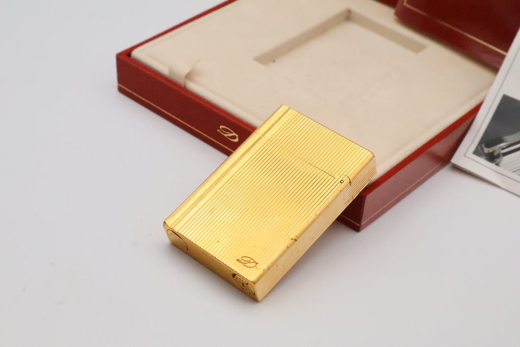 S.T. Dupont Gatsby gold vertical stripes lighter, reference 18237, with original box, papers and guarantee card