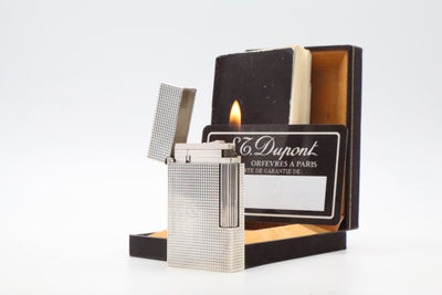 S.T. Dupont Ligne 2 Grand Modele large silver diamond tip lighter, full set with box and papers