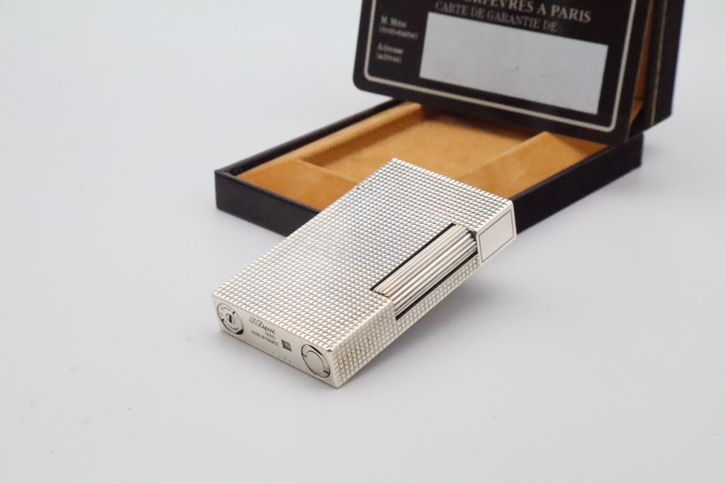 S.T. Dupont Ligne 2 Grand Modele large silver diamond tip lighter, full set with box and papers