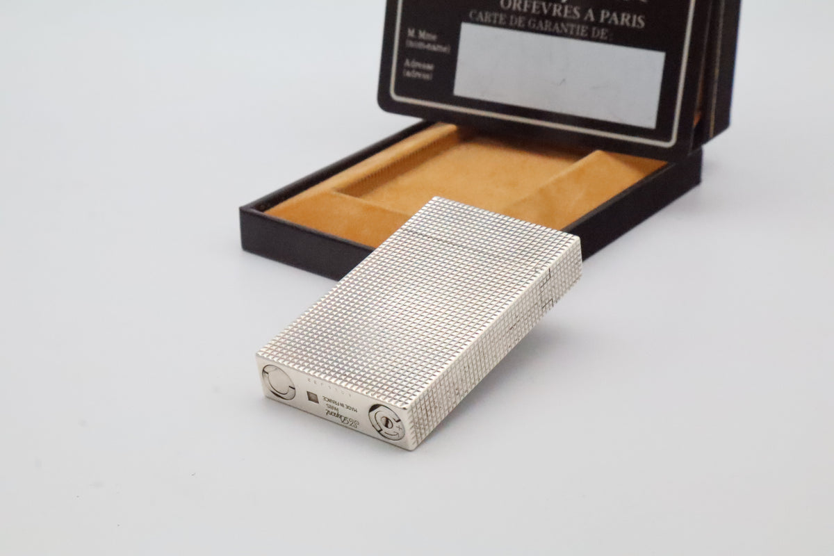 S.T. Dupont Ligne 2 Grand Modele large silver diamond tip lighter, full set with box and papers