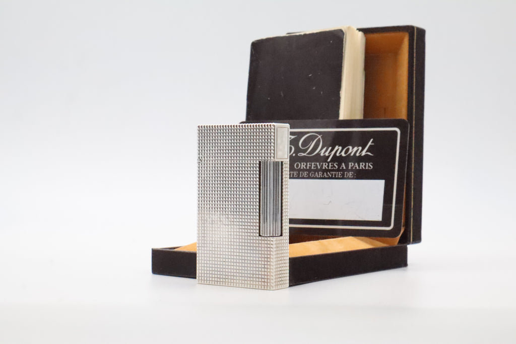 S.T. Dupont Ligne 2 Grand Modele large silver diamond tip lighter, full set with box and papers