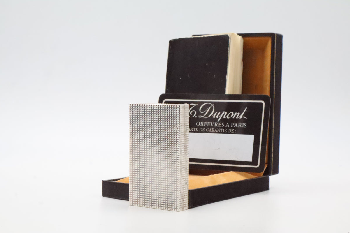 S.T. Dupont Ligne 2 Grand Modele large silver diamond tip lighter, full set with box and papers