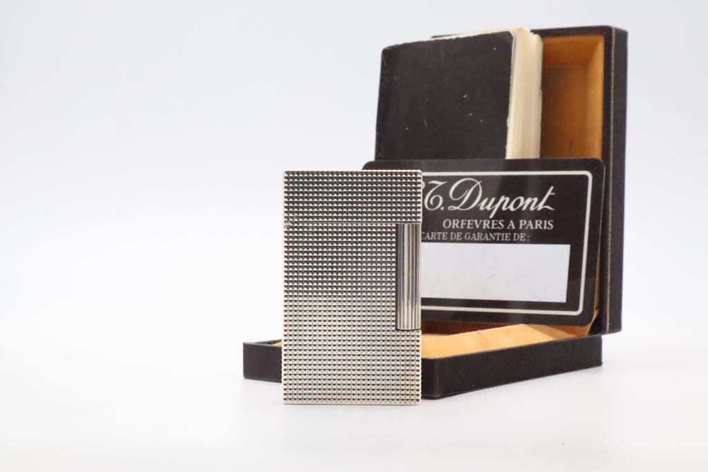 S.T. Dupont Ligne 2 Grand Modele large silver diamond tip lighter, full set with box and papers