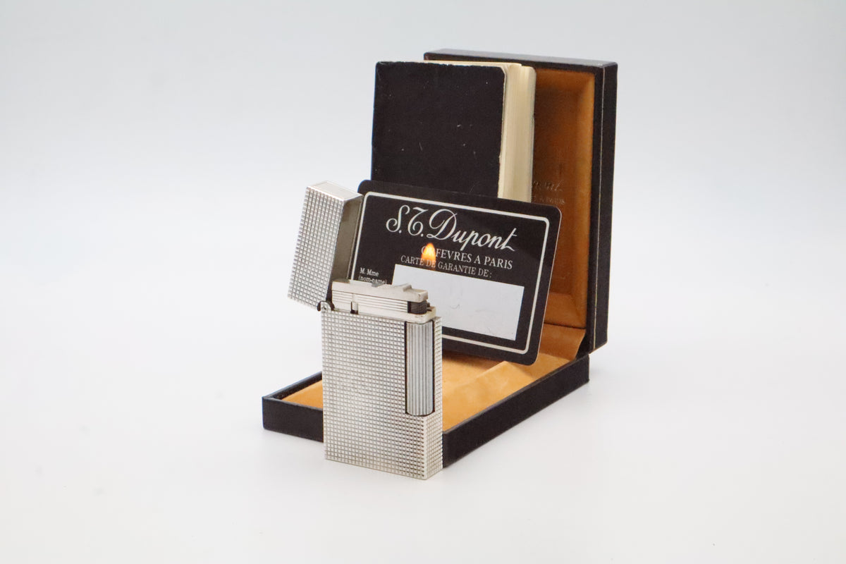 S.T. Dupont Ligne 2 Grand Modele large silver diamond tip lighter, full set with box and papers