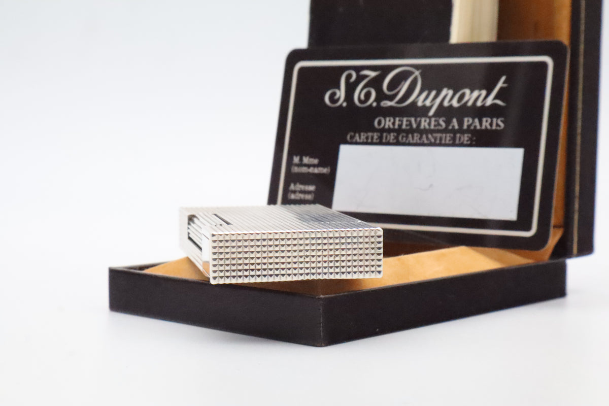 S.T. Dupont Ligne 2 Grand Modele large silver diamond tip lighter, full set with box and papers