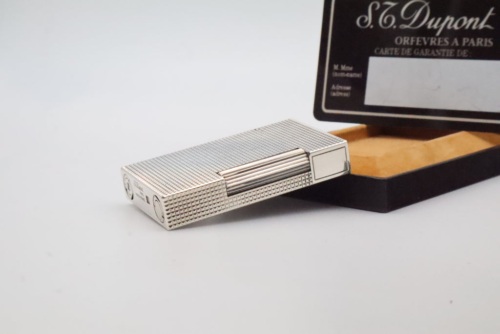 S.T. Dupont Ligne 2 Grand Modele large silver diamond tip lighter, full set with box and papers