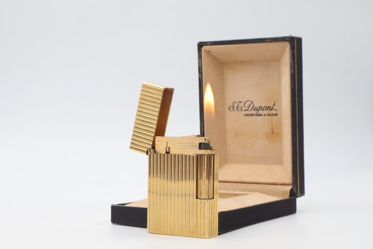 S.T. Dupont Ligne 2 Petit Modele small gold vertical stripes lighter with its original box