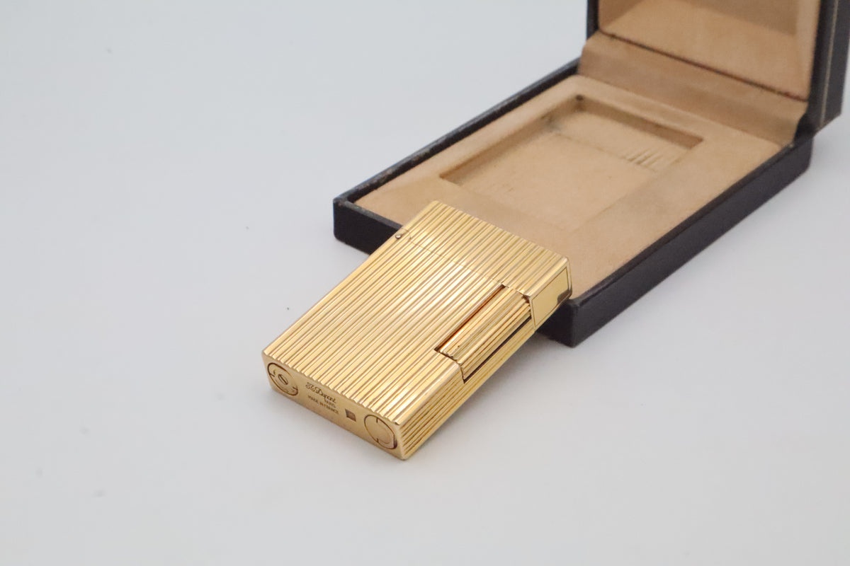 S.T. Dupont Ligne 2 Petit Modele small gold vertical stripes lighter with its original box