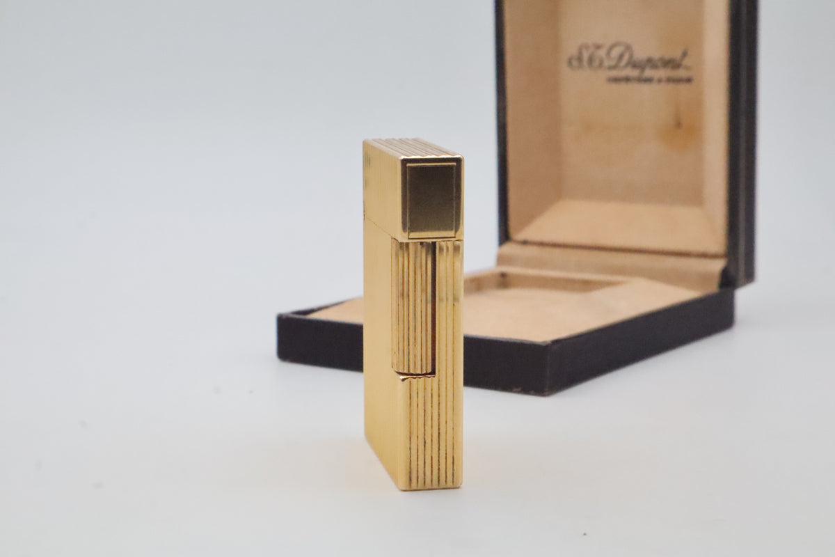 S.T. Dupont Ligne 2 Petit Modele small gold vertical stripes lighter with its original box