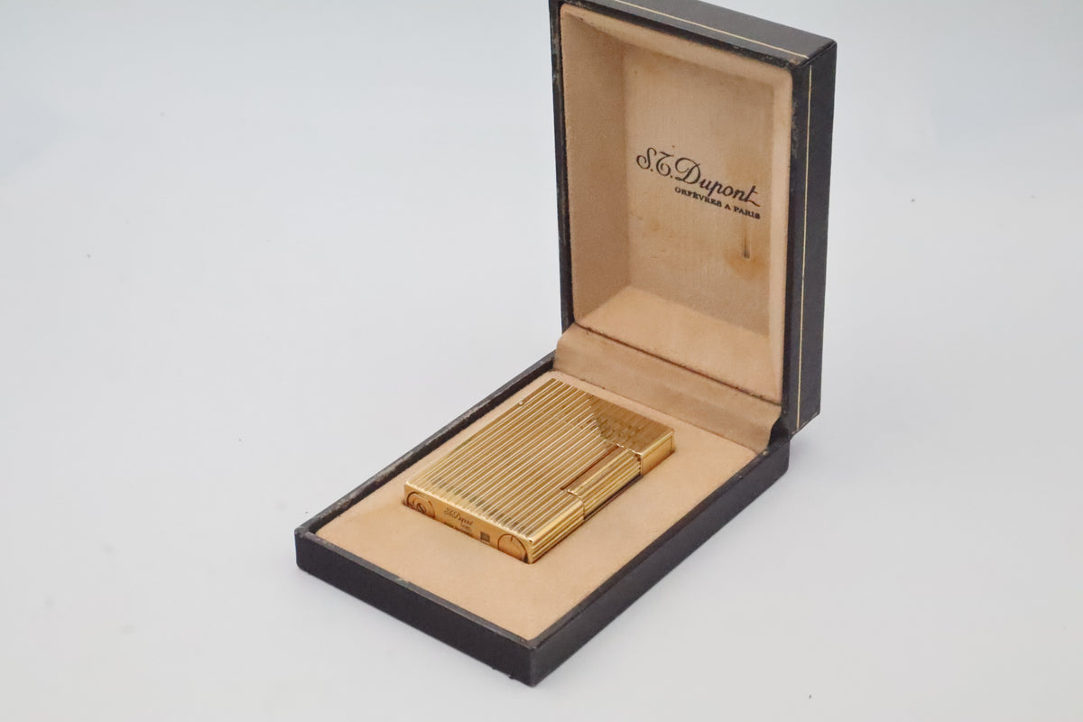 S.T. Dupont Ligne 2 Petit Modele small gold vertical stripes lighter with its original box