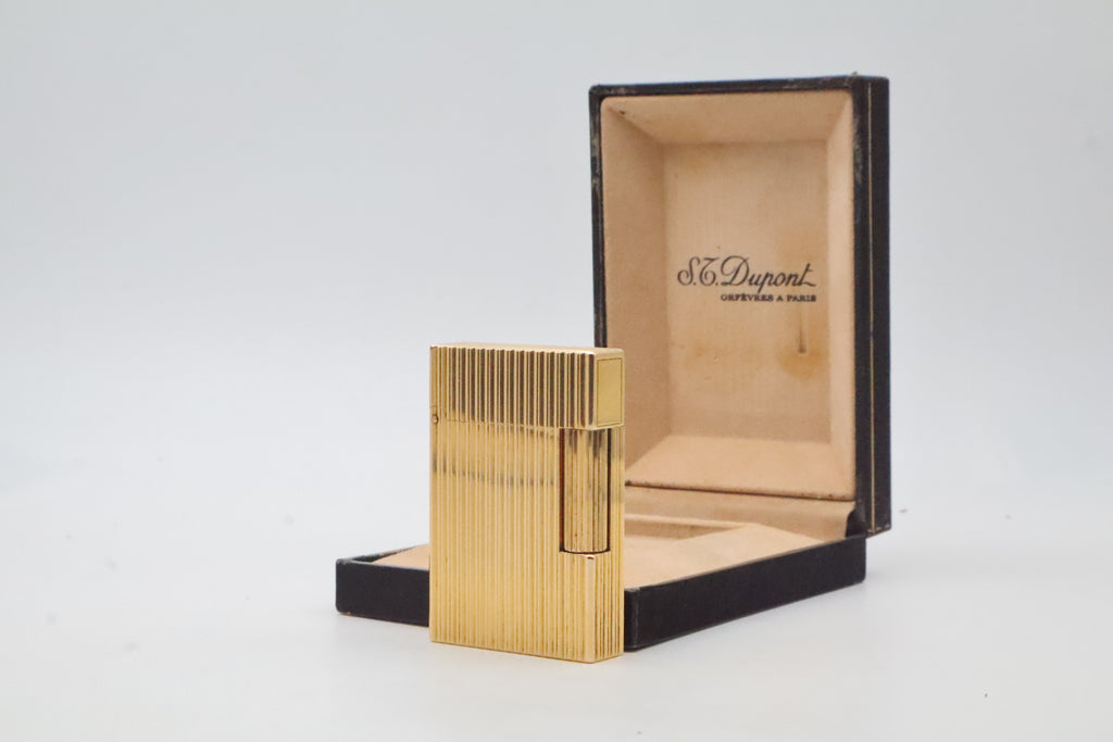 S.T. Dupont Ligne 2 Petit Modele small gold vertical stripes lighter with its original box