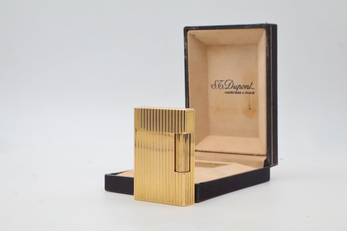 S.T. Dupont Ligne 2 Petit Modele small gold vertical stripes lighter with its original box