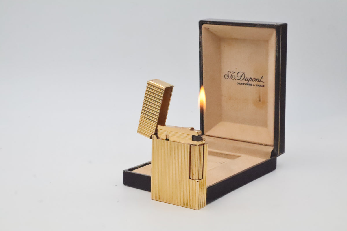 S.T. Dupont Ligne 2 Petit Modele small gold vertical stripes lighter with its original box
