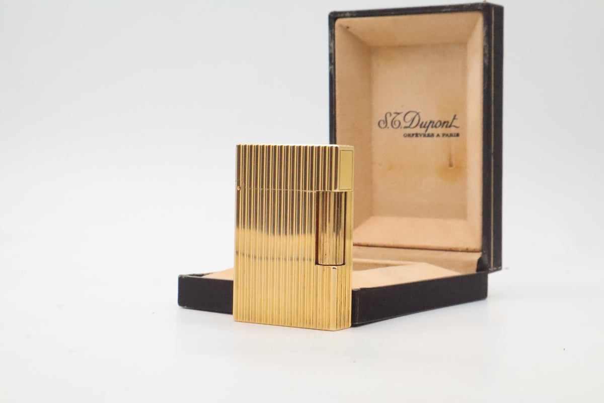 S.T. Dupont Ligne 2 Petit Modele small gold vertical stripes lighter with its original box