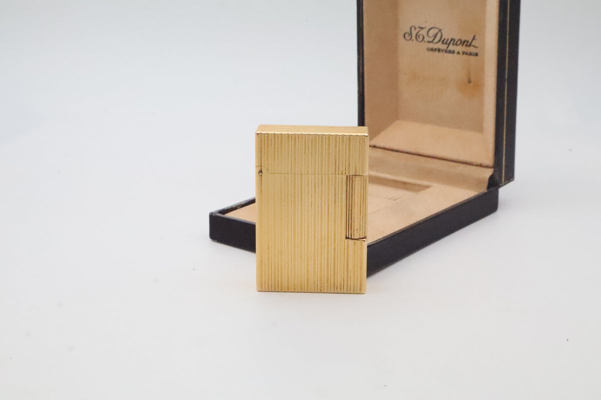 S.T. Dupont Ligne 2 Petit Modele small gold vertical stripes lighter with its original box