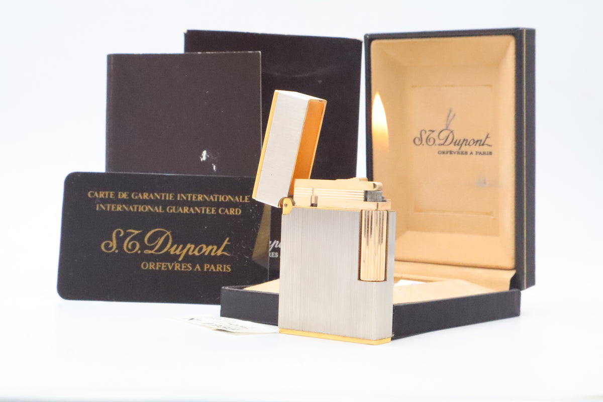 S.T. Dupont Ligne 2 Petit Modele small brushed palladium lighter, reference 15401, new old stock with box, guarantee card and papers