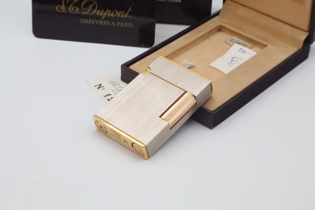 S.T. Dupont Ligne 2 Petit Modele small brushed palladium lighter, reference 15401, new old stock with box, guarantee card and papers