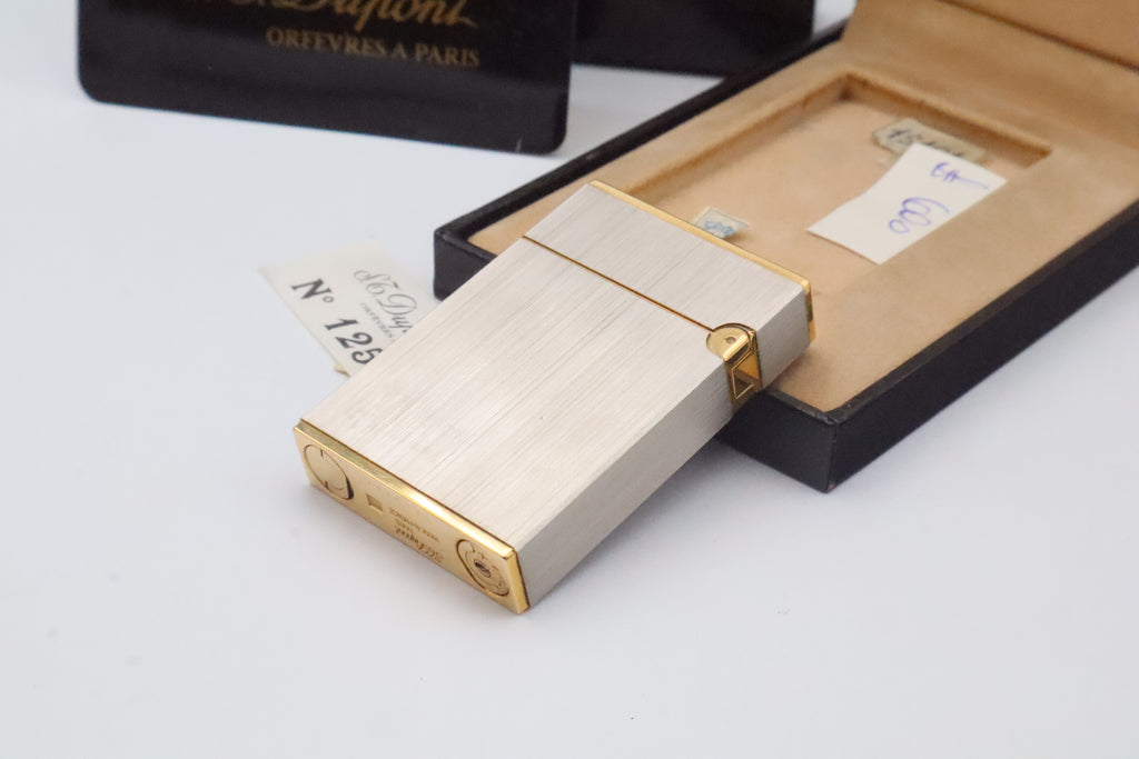 S.T. Dupont Ligne 2 Petit Modele small brushed palladium lighter, reference 15401, new old stock with box, guarantee card and papers
