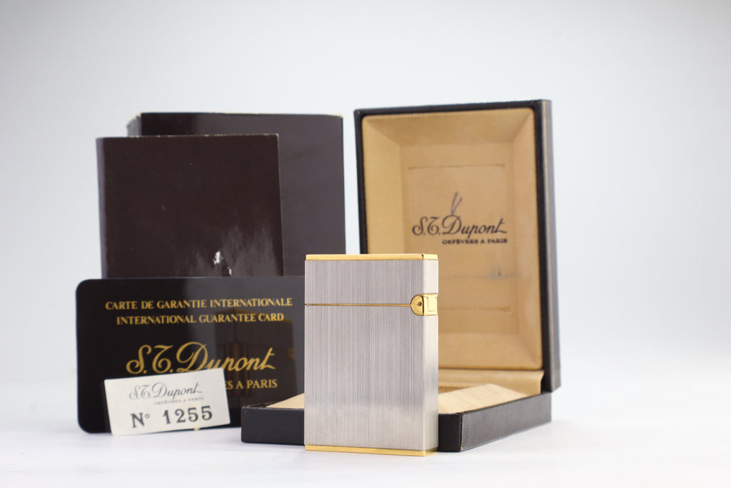S.T. Dupont Ligne 2 Petit Modele small brushed palladium lighter, reference 15401, new old stock with box, guarantee card and papers