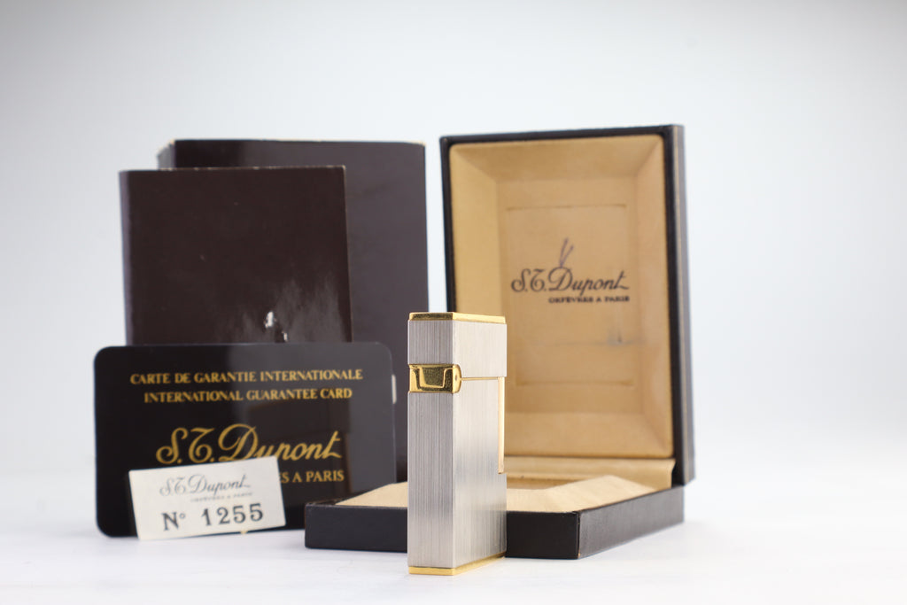 S.T. Dupont Ligne 2 Petit Modele small brushed palladium lighter, reference 15401, new old stock with box, guarantee card and papers