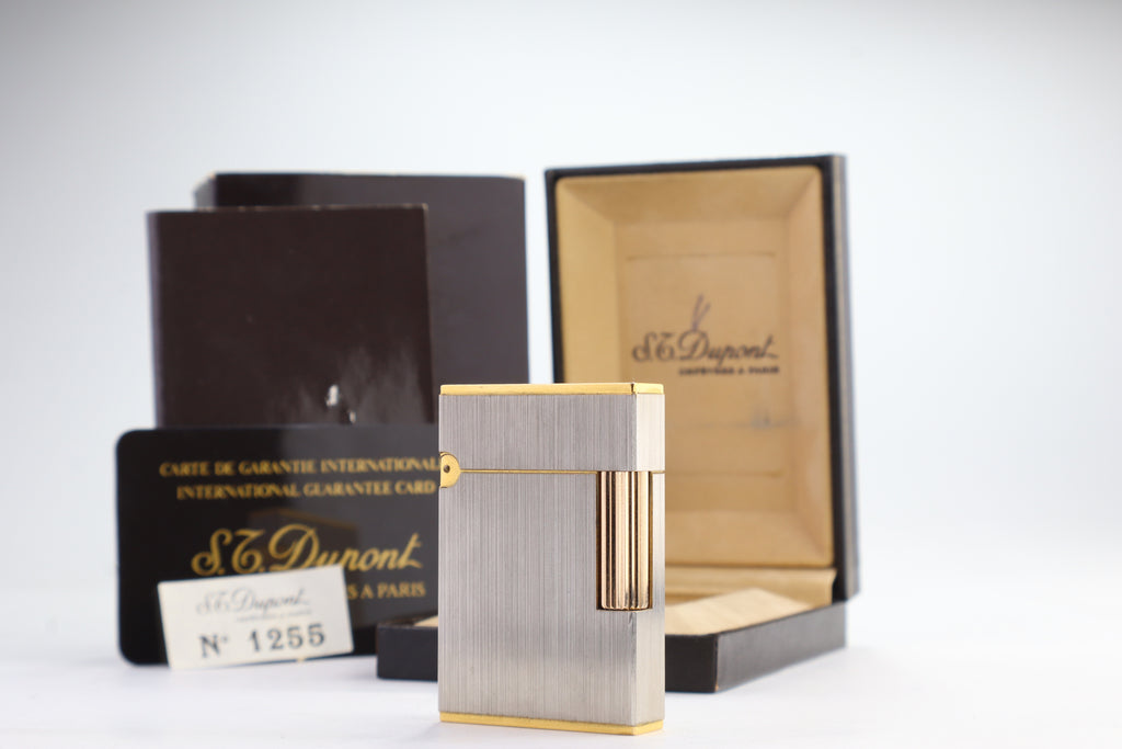 S.T. Dupont Ligne 2 Petit Modele small brushed palladium lighter, reference 15401, new old stock with box, guarantee card and papers