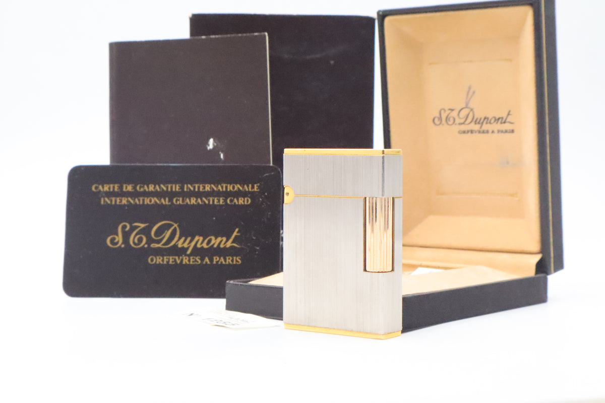 S.T. Dupont Ligne 2 Petit Modele small brushed palladium lighter, reference 15401, new old stock with box, guarantee card and papers