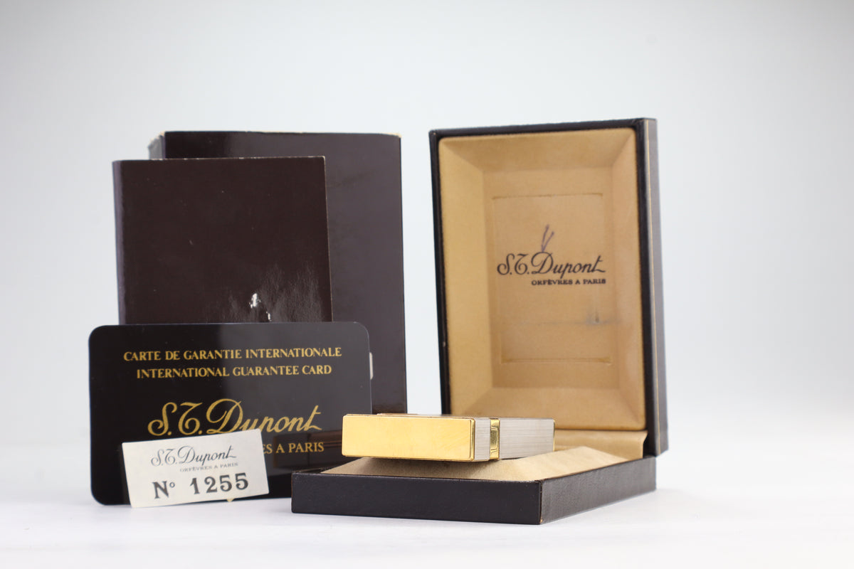 S.T. Dupont Ligne 2 Petit Modele small brushed palladium lighter, reference 15401, new old stock with box, guarantee card and papers
