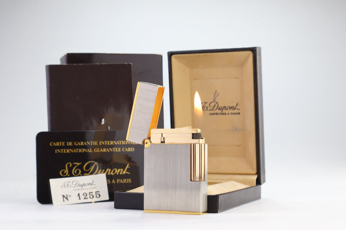 S.T. Dupont Ligne 2 Petit Modele small brushed palladium lighter, reference 15401, new old stock with box, guarantee card and papers