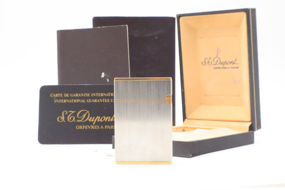 S.T. Dupont Ligne 2 Petit Modele small brushed palladium lighter, reference 15401, new old stock with box, guarantee card and papers