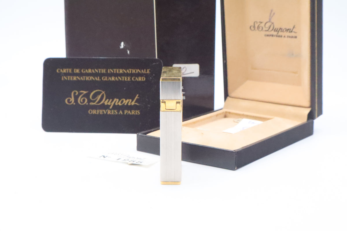 S.T. Dupont Ligne 2 Petit Modele small brushed palladium lighter, reference 15401, new old stock with box, guarantee card and papers