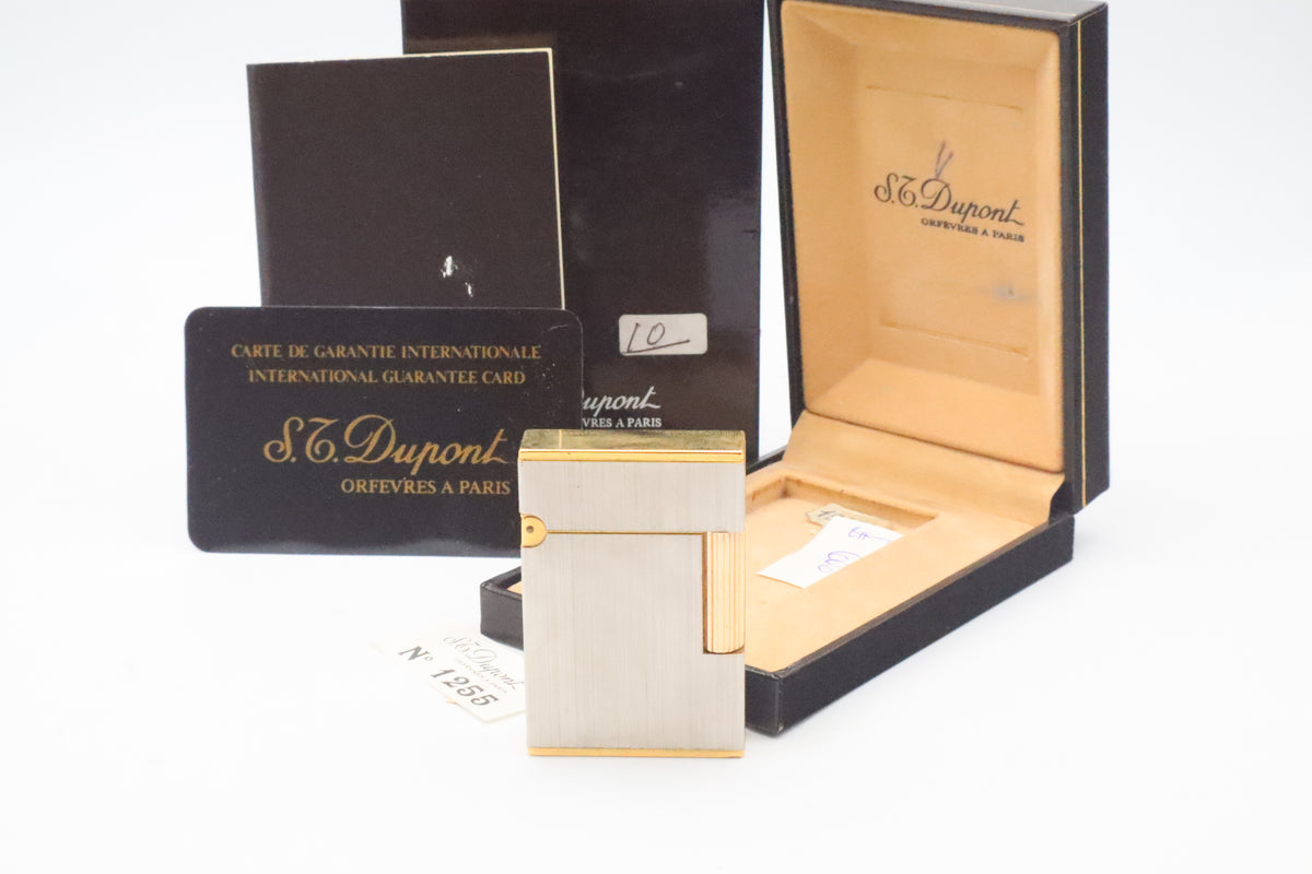 S.T. Dupont Ligne 2 Petit Modele small brushed palladium lighter, reference 15401, new old stock with box, guarantee card and papers