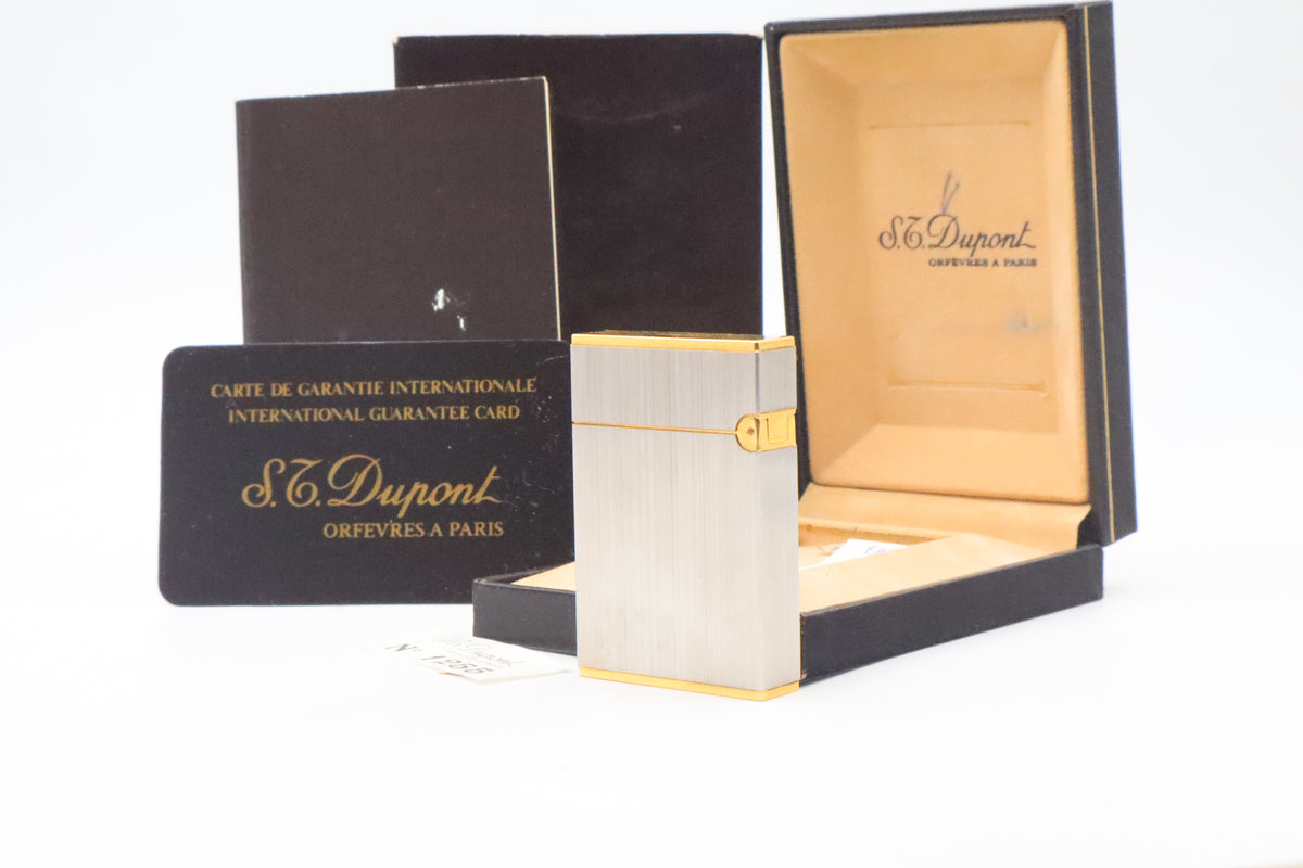 S.T. Dupont Ligne 2 Petit Modele small brushed palladium lighter, reference 15401, new old stock with box, guarantee card and papers